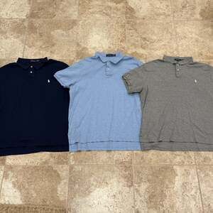 Lot of 3 Polo Ralph Lauren Dark Blue, Light Blue, Grey Short Sleeve Shirt XXL
